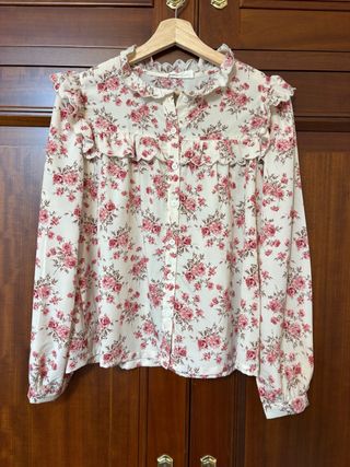 Camisa flores beige y rosa Talla S