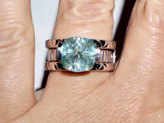 Anillo Moissanita Azul Plata