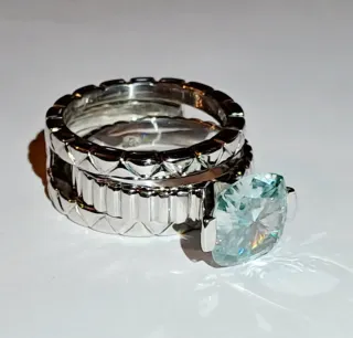 Anillo Moissanita Azul Plata