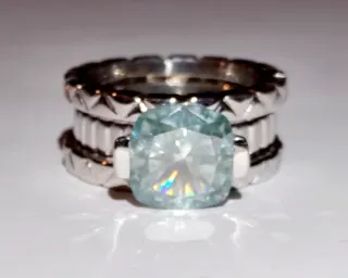 Anillo Moissanita Azul Plata