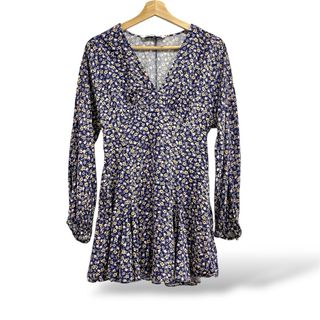 Talla S - Vestido floral azul manga larga