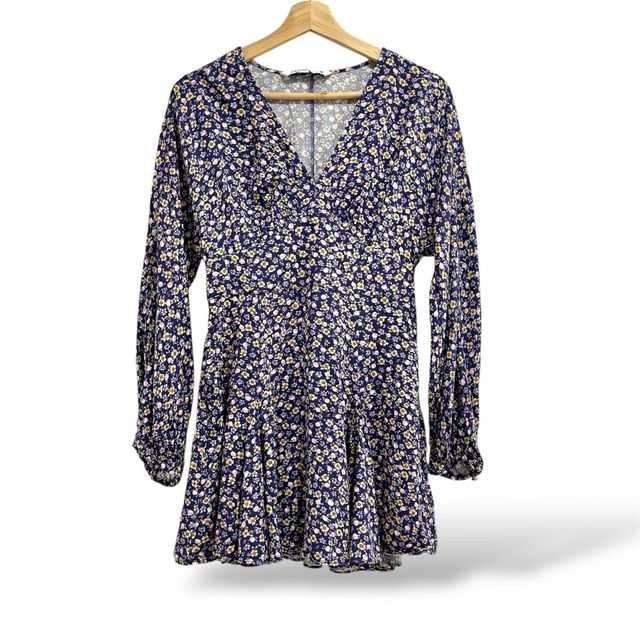 Talla S - Vestido floral azul manga larga