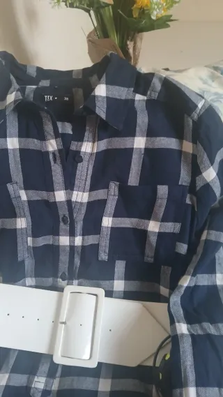 Vestido camisero cuadros azul y blanco