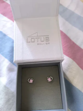 Pendientes Lotus Corazón Rosa Plata
