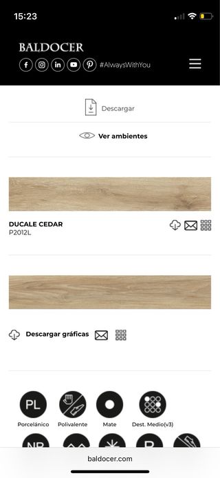 Baldosas Baldocer efecto madera para suelo.