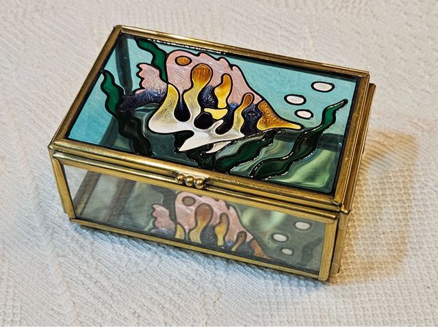 Joyero Vintage Cristal Esmalte Peces