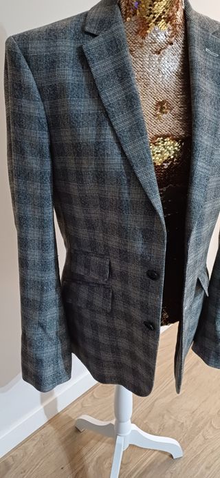 Americana cuadros marrones y multicolor