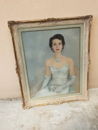 Antico Ritratto Donna Olio Su Tela