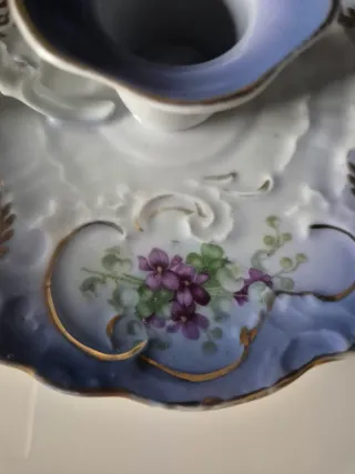 Portacandele in porcellana decorato oro