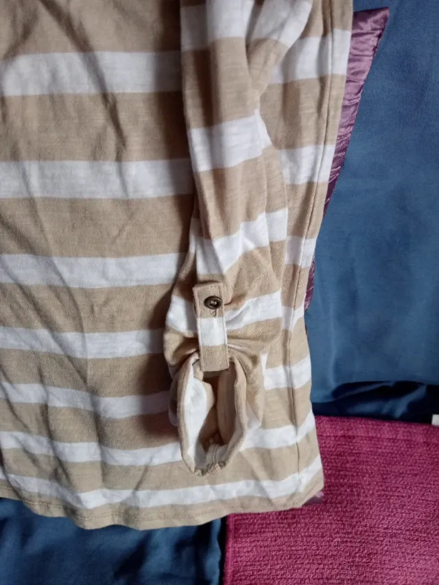 Camiseta Rayas Beige y Blanca Talla L