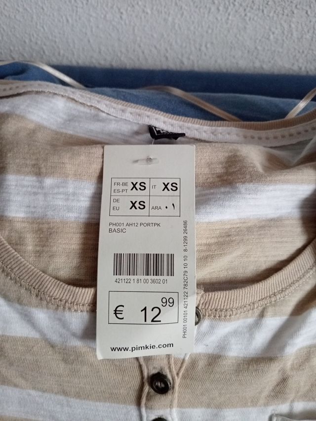 Camiseta Rayas Beige y Blanca Talla L