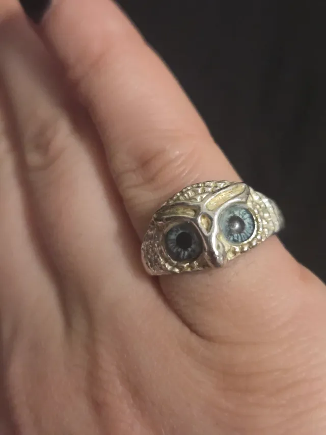 Anillo de buho plata y azul