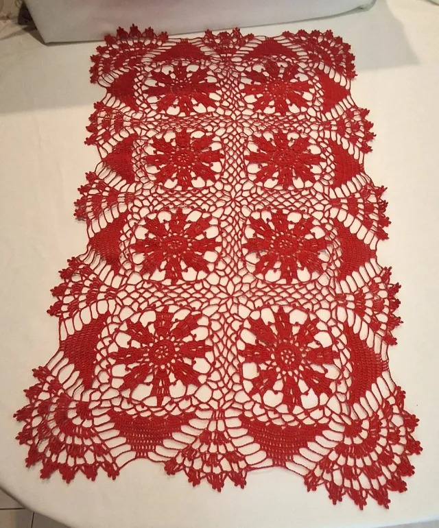 Runner uncinetto rosso, natale, fatto a mano