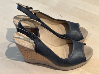 Geox Cuña Piel Gris azulado y Beige