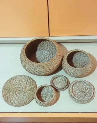 Set 3 cestini vimini beige/marrone