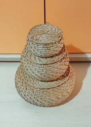 Set 3 cestini vimini beige/marrone