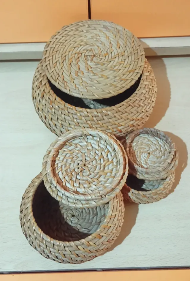 Set 3 cestini vimini beige/marrone