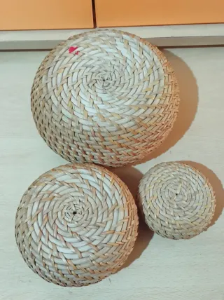 Set 3 cestini vimini beige/marrone