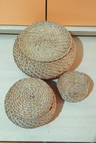 Set 3 cestini vimini beige/marrone