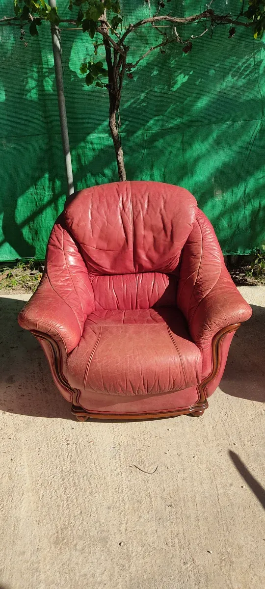Sofá y sillón de piel rojo