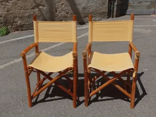 Coppia sedie regista bambù tessuto beige