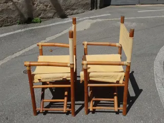 Coppia sedie regista bambù tessuto beige