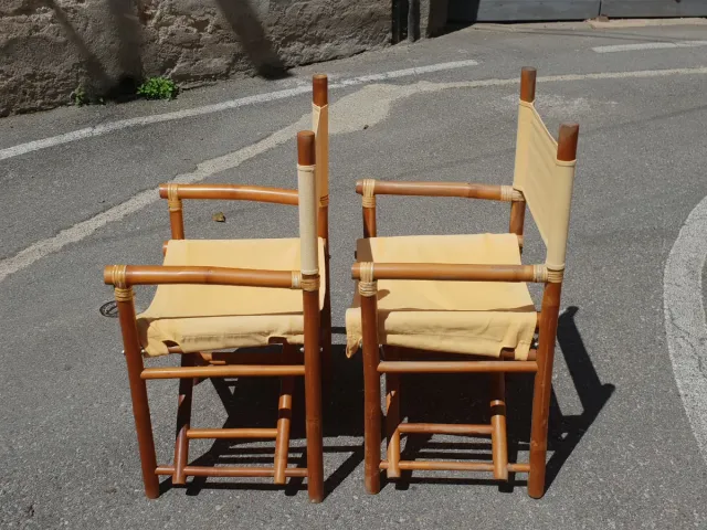 Coppia sedie regista bambù tessuto beige