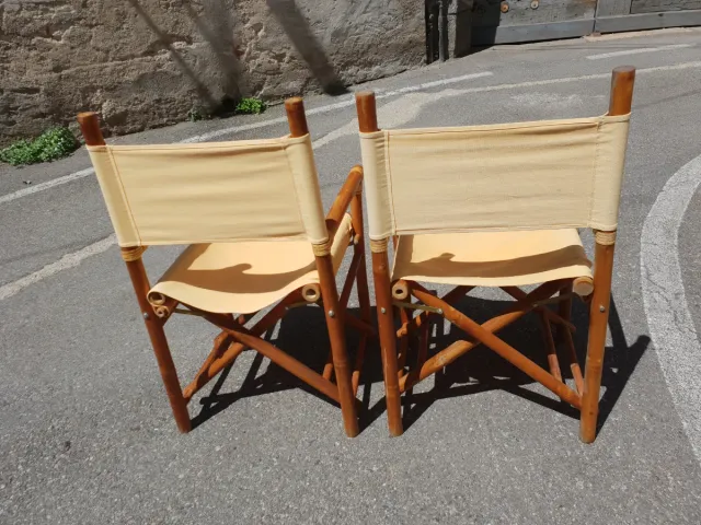 Coppia sedie regista bambù tessuto beige