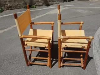 Coppia sedie regista bambù tessuto beige