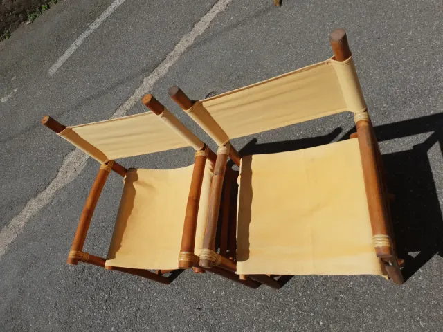 Coppia sedie regista bambù tessuto beige