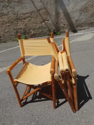 Coppia sedie regista bambù tessuto beige