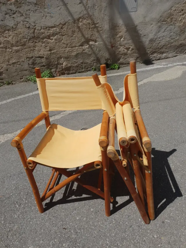 Coppia sedie regista bambù tessuto beige