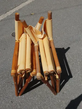 Coppia sedie regista bambù tessuto beige