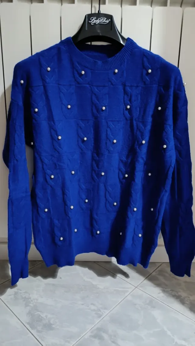 Pullover donna blu con perline