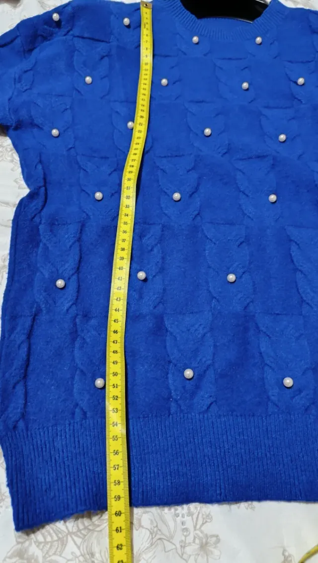 Pullover donna blu con perline