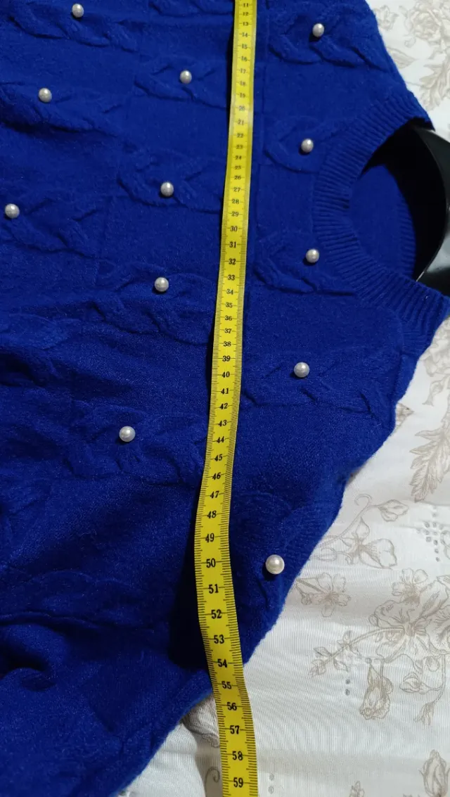 Pullover donna blu con perline