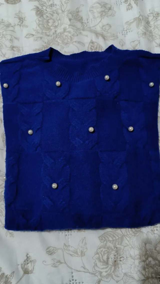 Pullover donna blu con perline