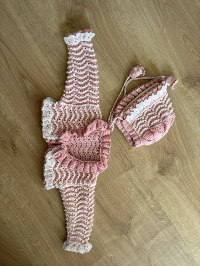 Conjunto chaqueta y gorro tejido 6-9m