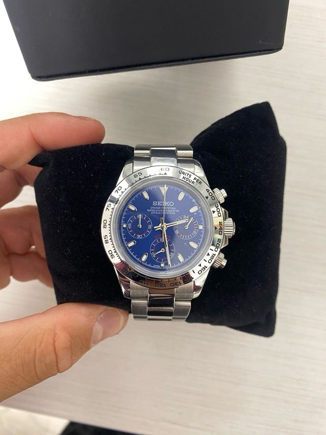 Seiko Mod “Daytona” plateado y azul marino
