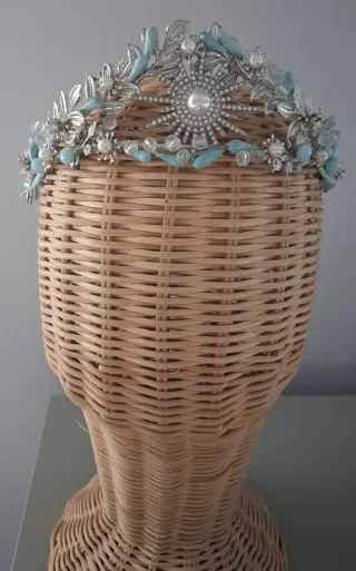 Tiara de Novia Plata y verde agua