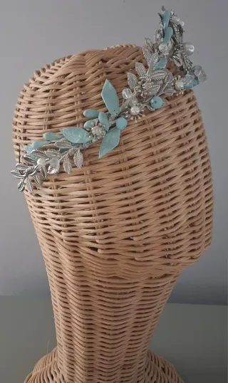 Tiara de Novia Plata y verde agua