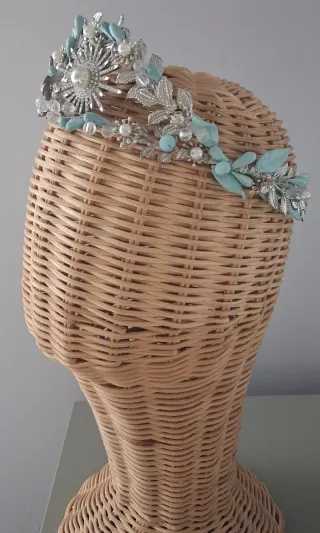 Tiara de Novia Plata y verde agua