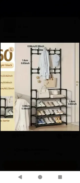 Zapatero y Perchero Metálico Negro