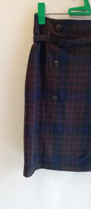 Falda lana Benetton cuadros marrón y morado