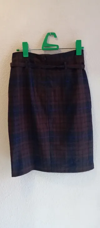 Falda lana Benetton cuadros marrón y morado