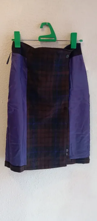 Falda lana Benetton cuadros marrón y morado