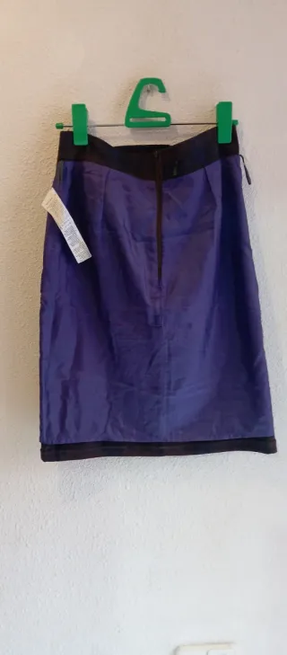 Falda lana Benetton cuadros marrón y morado