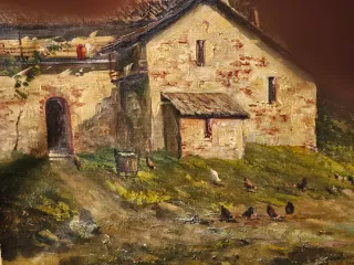 Quadro antico olio su tela paesaggio montagna