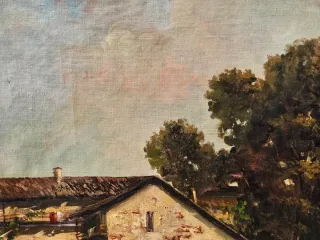 Quadro antico olio su tela paesaggio montagna