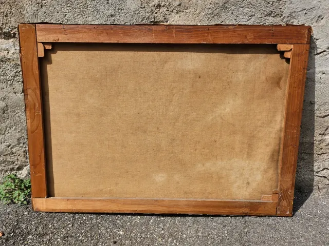 Quadro antico olio su tela paesaggio montagna